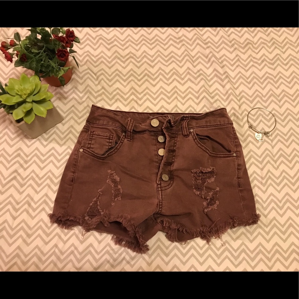 Distressed maroon colored shorts!!